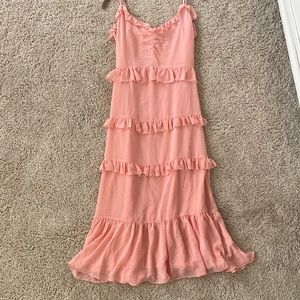 NWT Michael Kors Dusty Coral Pink Strap Ruffled Tiered Cute Chic Boho Midi Dress
